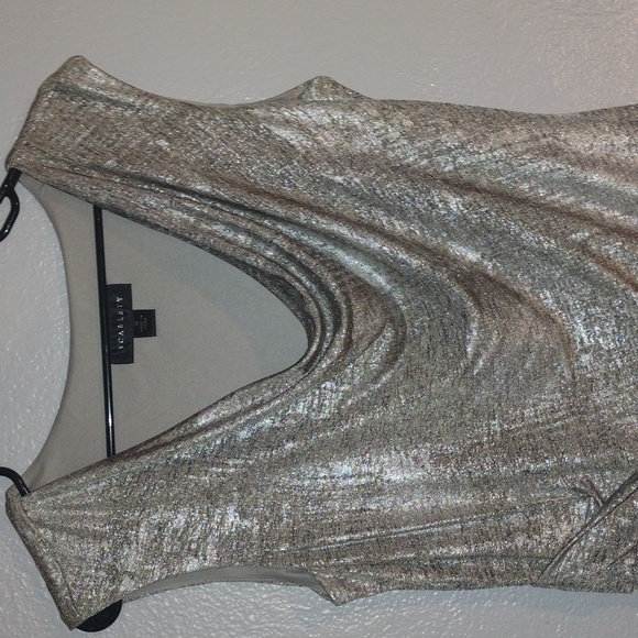 Gold and Silver Midi Scarlett Dress with Cinched Waist Holiday NYE Party 12 - Picture 2 of 7
